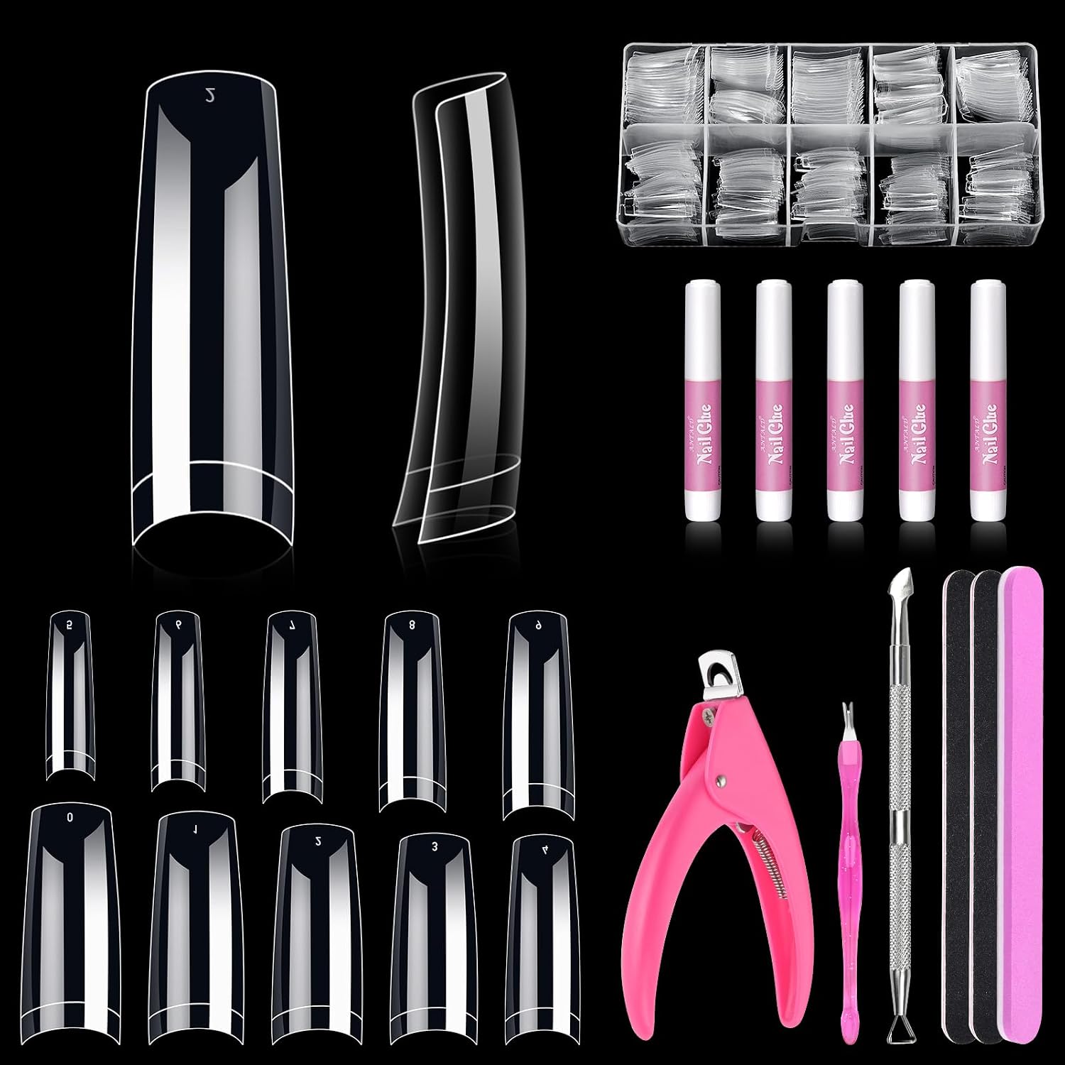 clear square half-cover nail tips: 500pc DIY kit