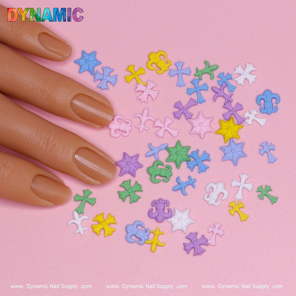 Antique Cross Nail Charms — Matte Chrome Heart Set